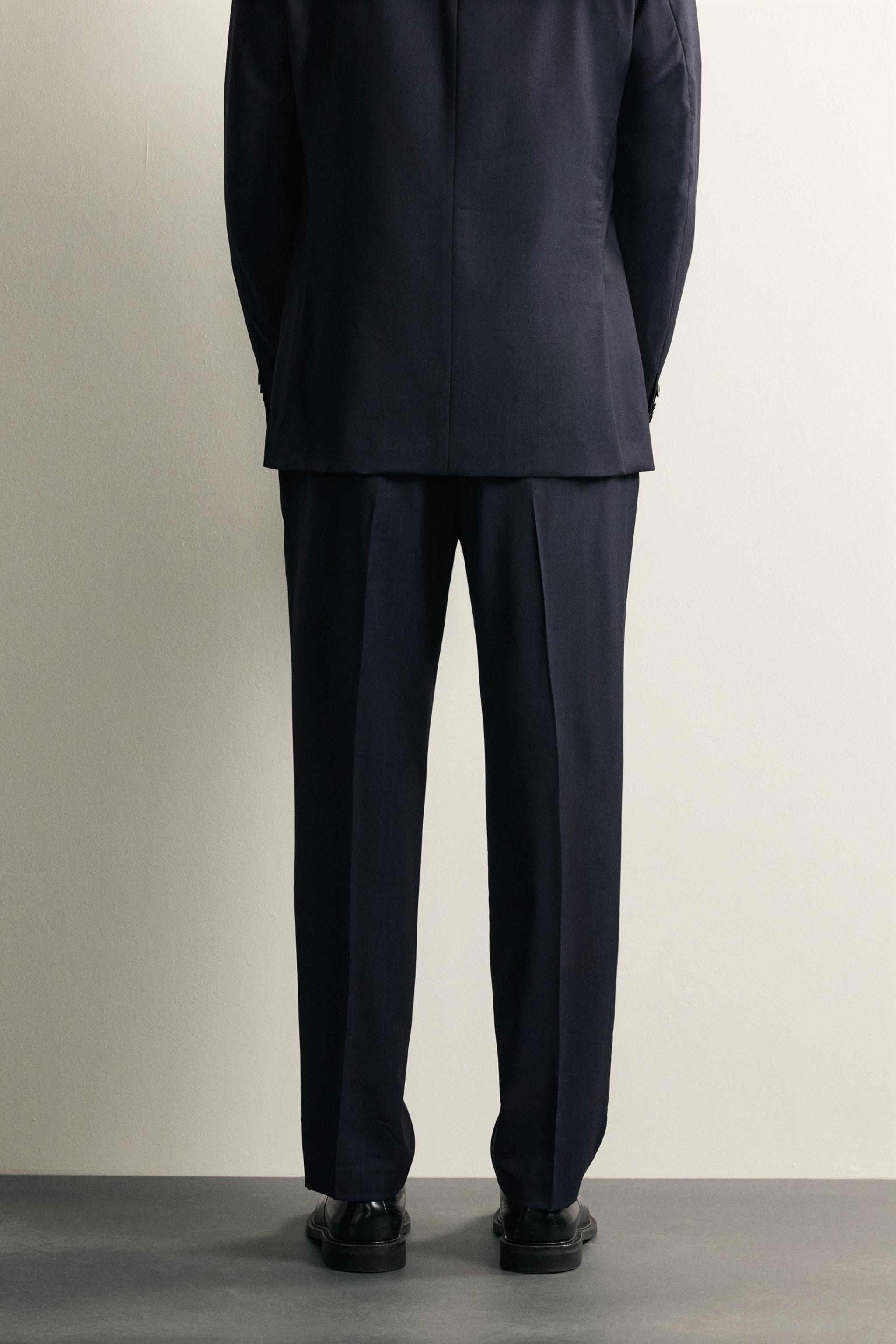 100% WOOL PINSTRIPE REGULAR FIT SUIT PANTS