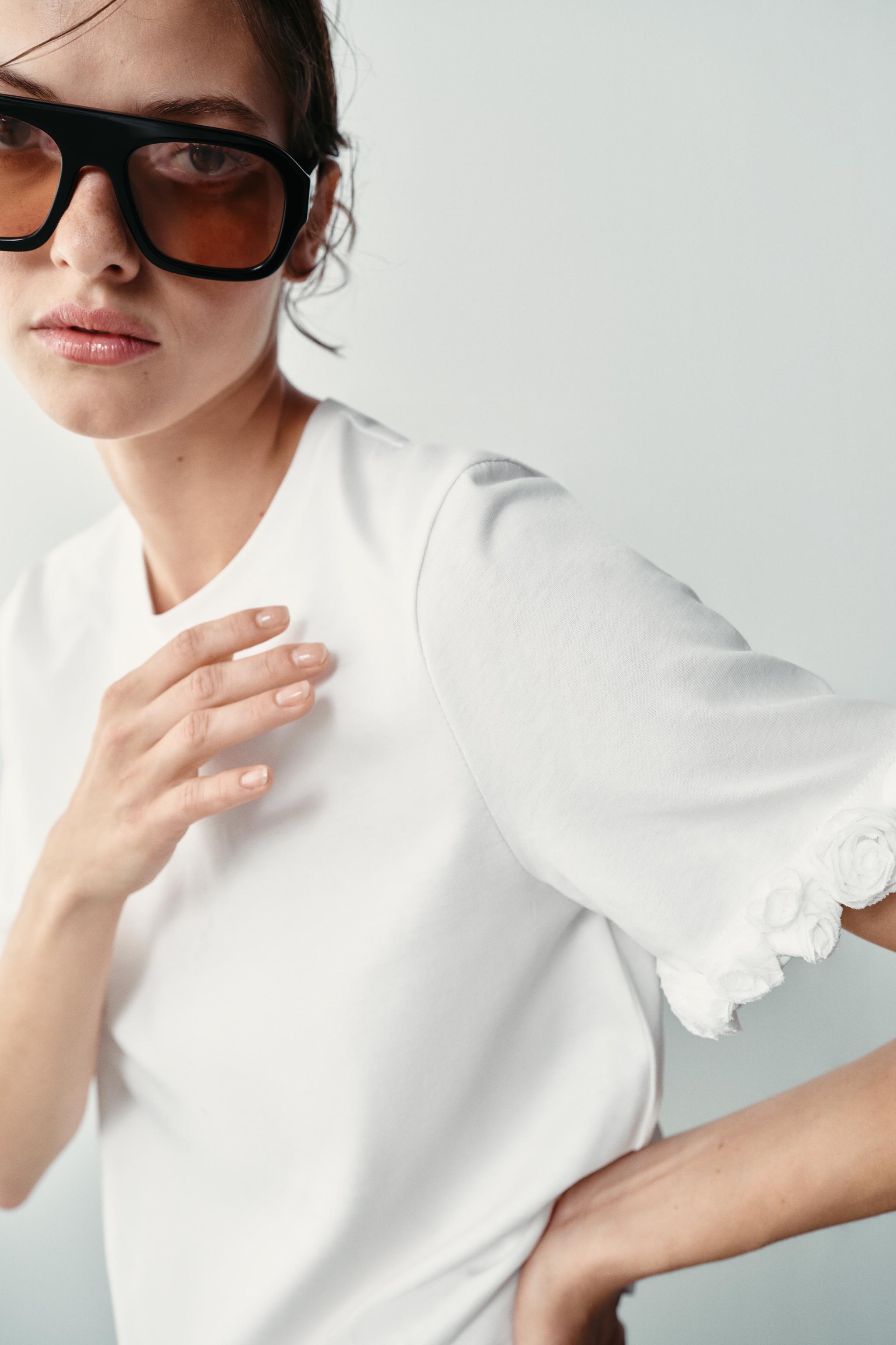 Zara KABARTMA ÇİÇEKLİ T-SHIRT görsel 6
