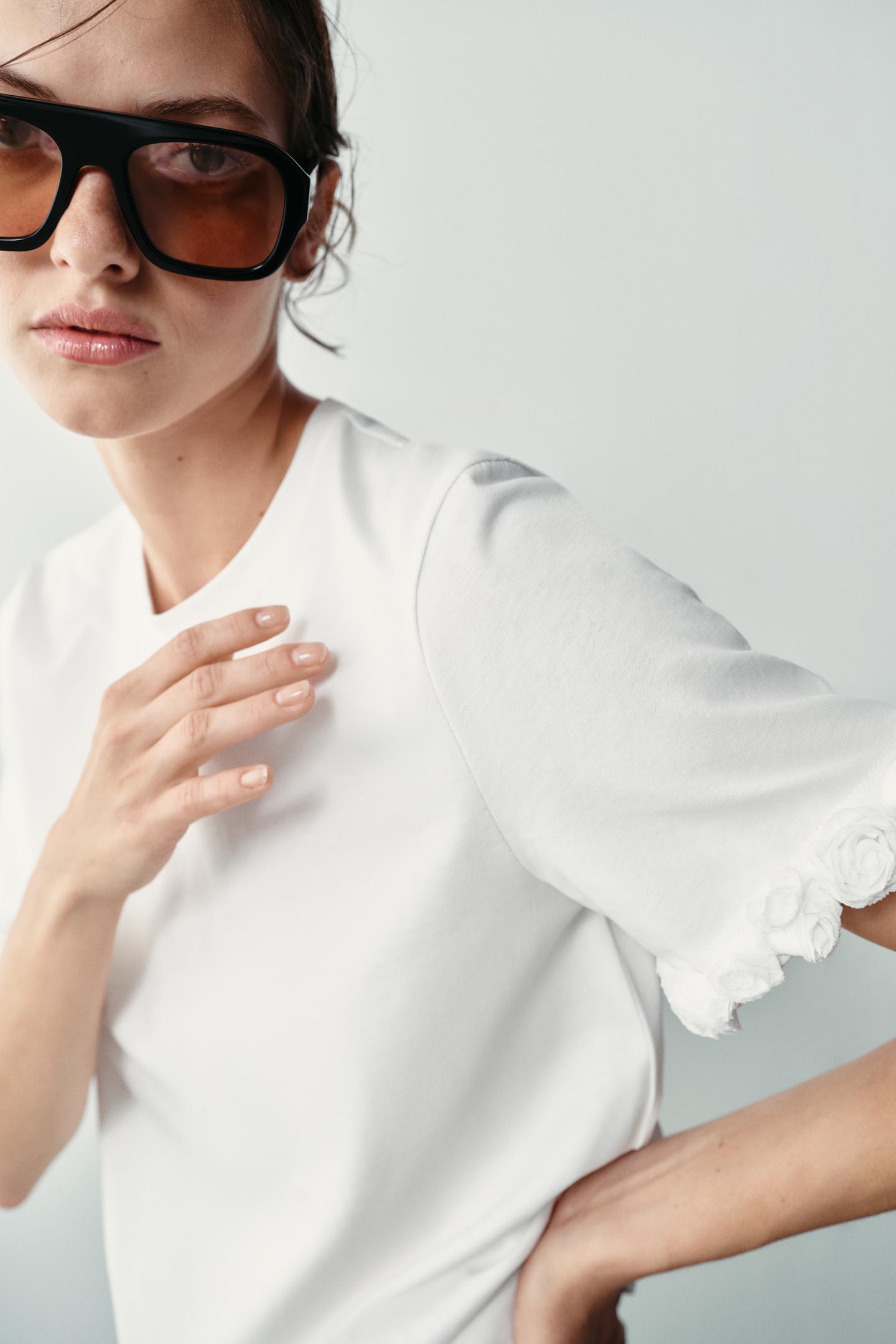 Женская футболка Zara Embossed Floral, цвет: Белый — фото 6
