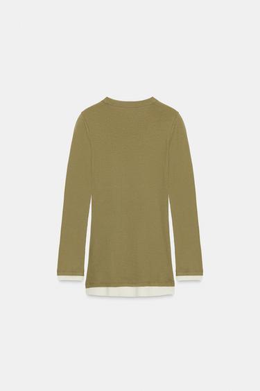 T-SHIRT DOUBLE EN COTON SUPIMA® - Kaki de Zara - Image 5