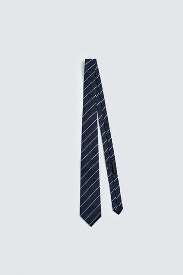 100% SILK STRIPED TIE - Navy blue by Zara