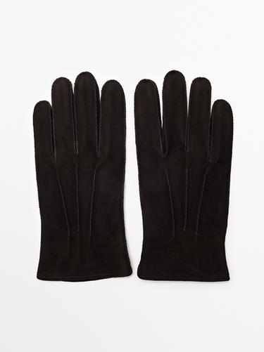 Zara Goatskin gloves with suede finish - Brown