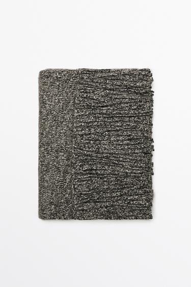 Zara 100% Cashmere Heathered Knit Scarf - Black