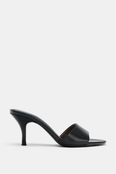 Zara LEATHER HEELED SANDALS - Black