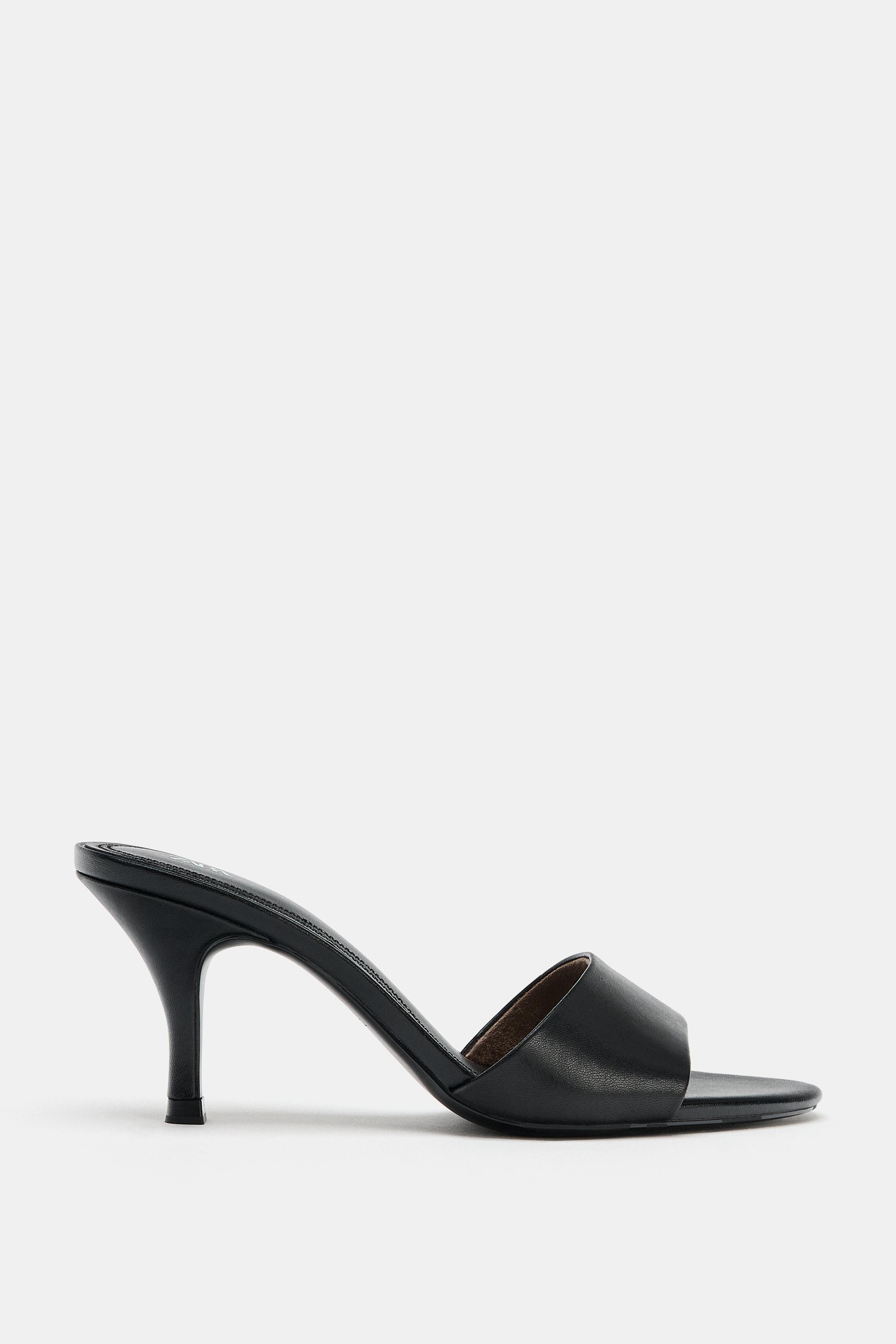 Женские сандалии Zara LEATHER HEELED SANDALS — фото 3