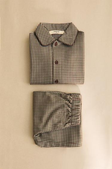 CONJUNTO DE PIJAMA INFANTIL DE FLANELA COM XADREZ PEQUENO - Verde da Zara