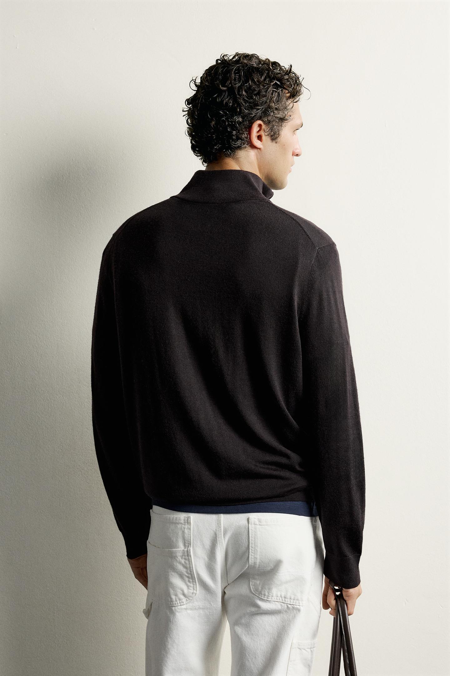 Мужской свитер Zara 100% Wool Quarter-Zip, цвет: Коричневый — фото 3