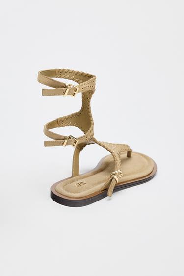DOUBLE SUEDE ANKLE STRAP SANDALS - Sand Brown by Zara - Image 3