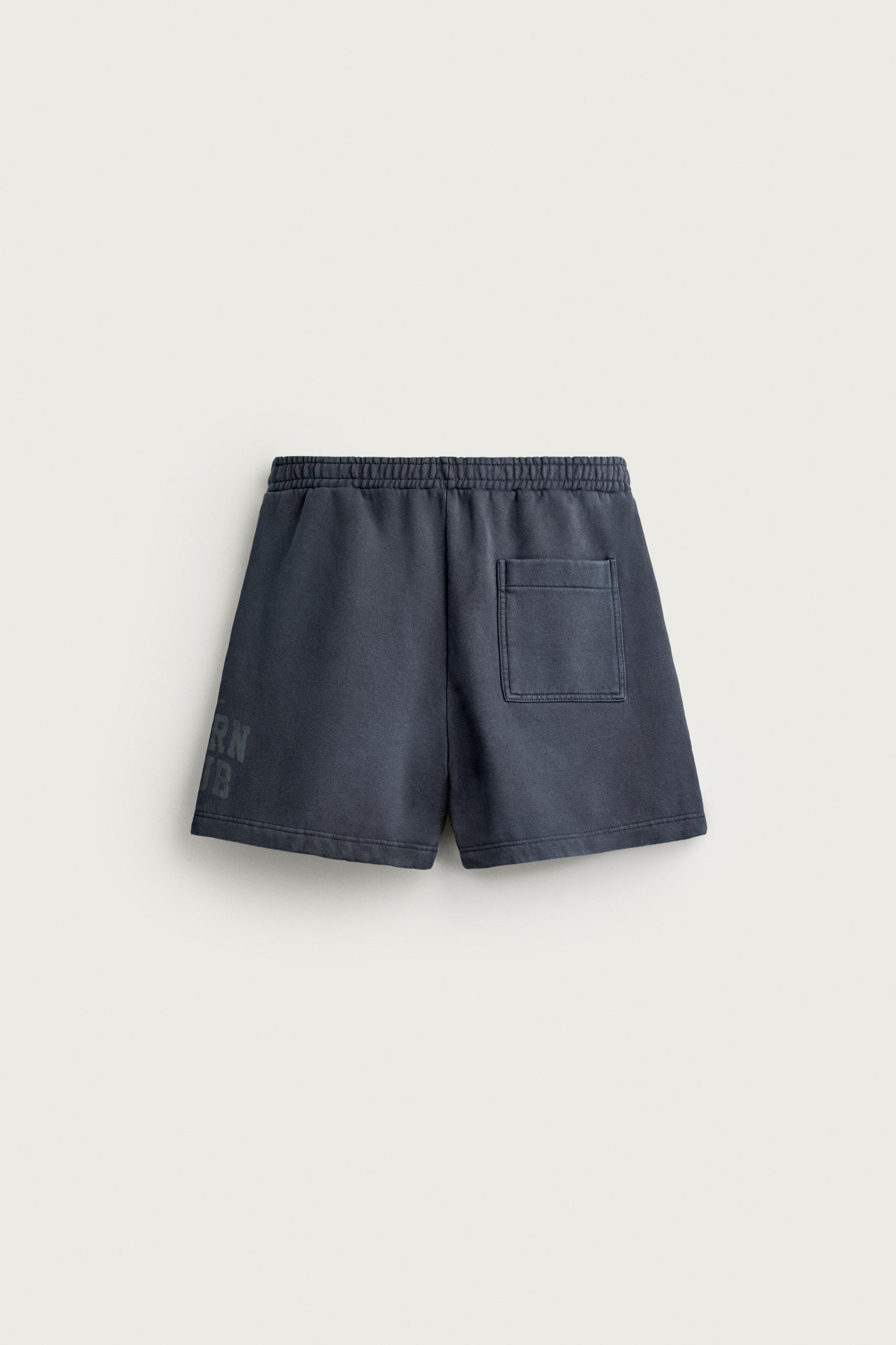 WASHED TEXT PRINT JOGGER SHORTS - Navy blue | ZARA United States