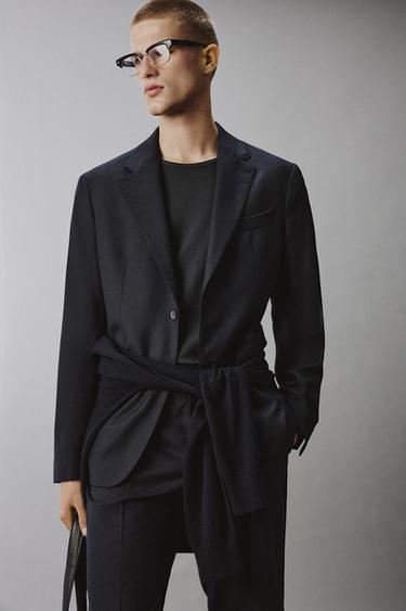 100% WOOL SUIT BLAZER - Navy blue by Zara - Image 4