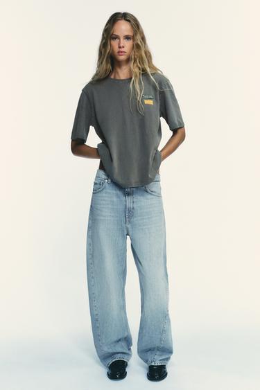 Zara WASHED EFFECT PATCH T-SHIRT - Anthracite grey - Image 0