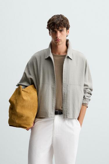LINEN/COTTON TEXTURED JACKET - Greenish by Zara