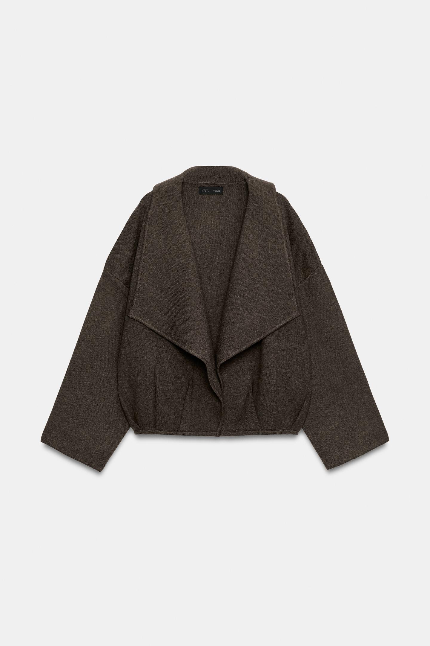 Женская куртка Zara Open-Front Knit, цвет: Тёмный хаки — фото 5