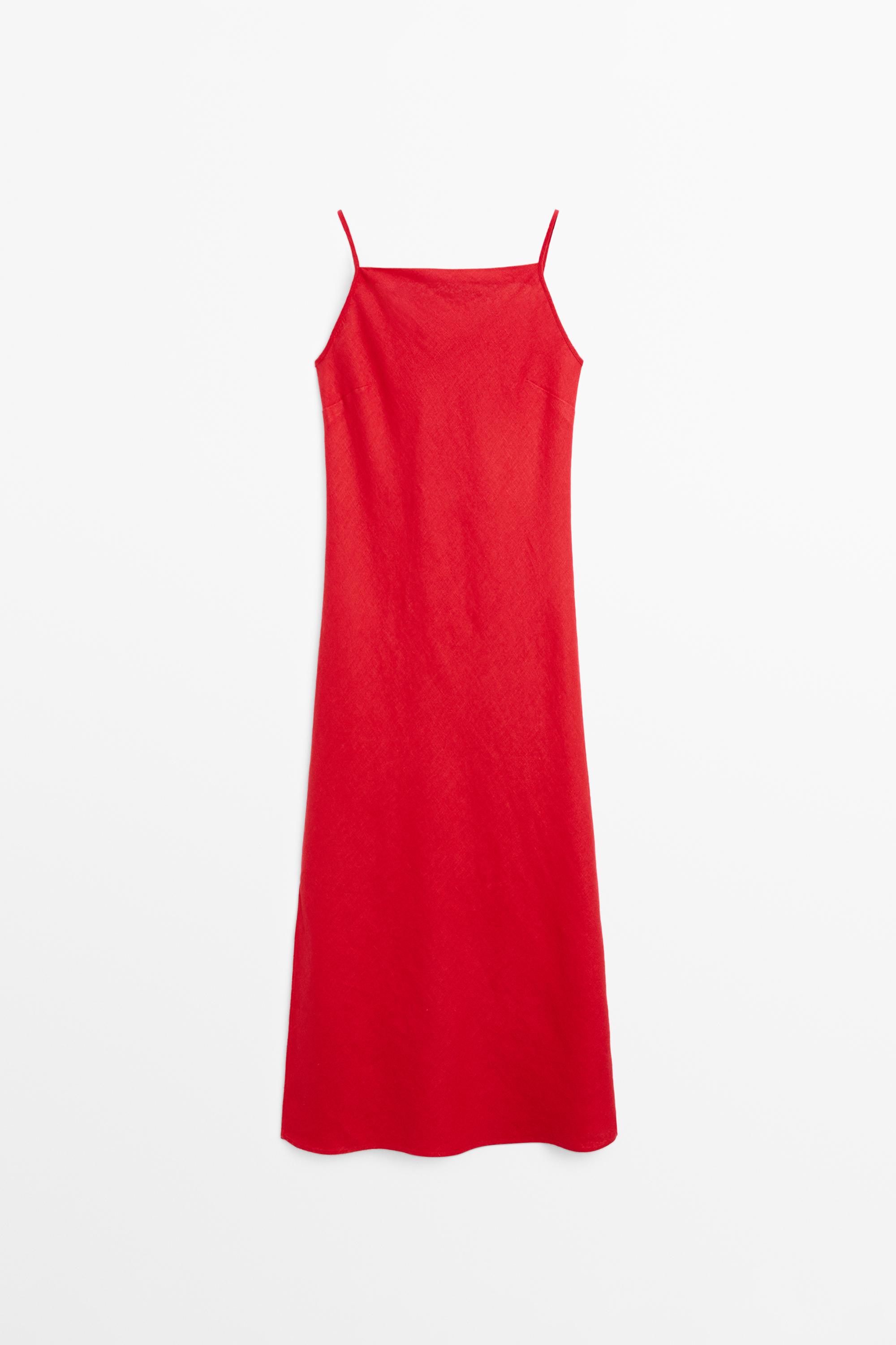 100% linen midi dress with straight neckline