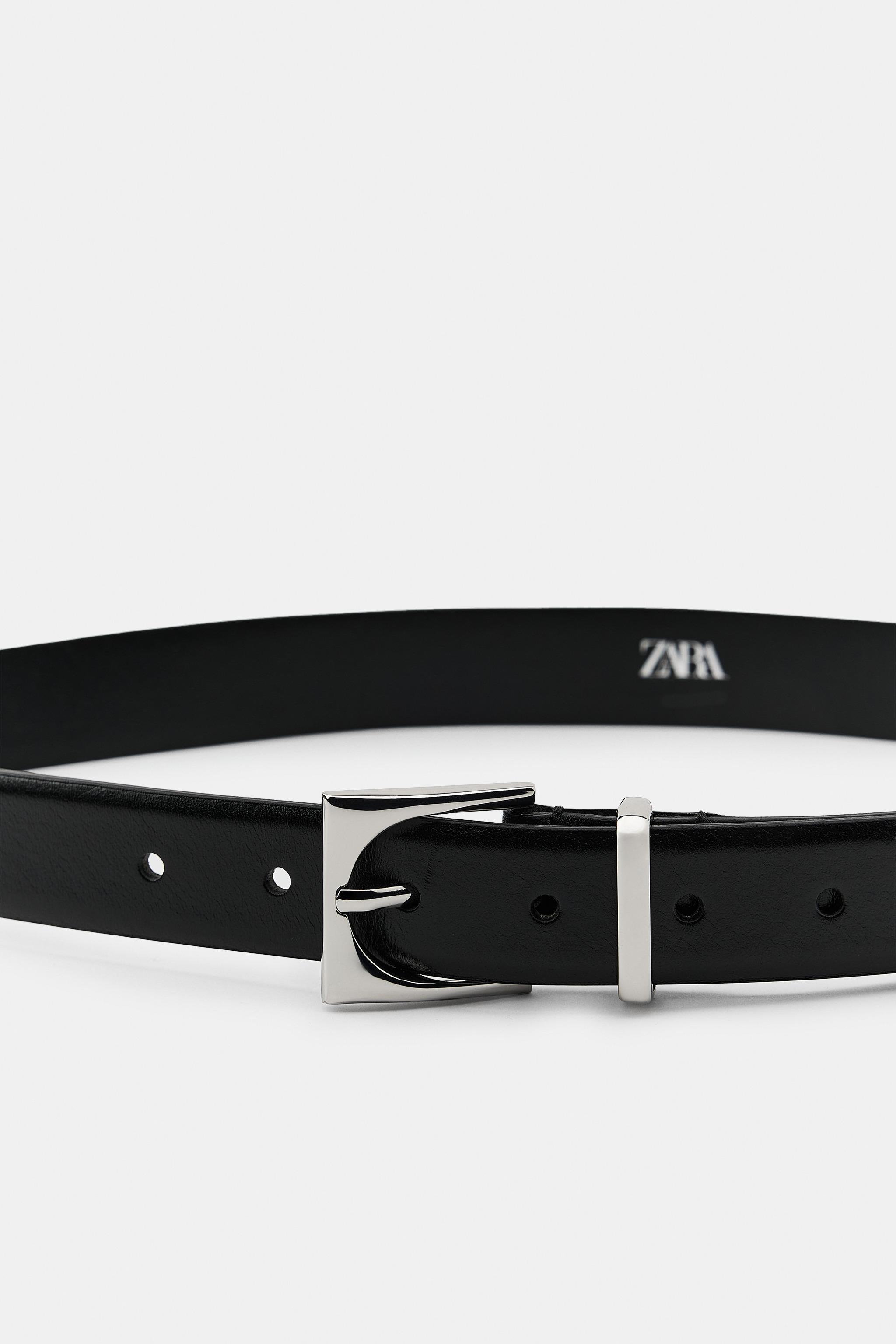 100% LEATHER BELT WITH GEOMETRIC BUCKLE - Black | ZARA United States