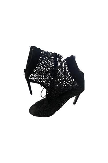 GEOMETRIC CUT OUT LACE UP PEEP TOE HEEL