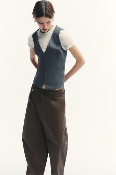 TOP FAÇON GILET À RAYURES TENNIS - Bleu / Gris de Zara - Image 2