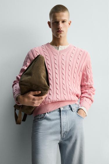 CABLE KNIT TEXTURED JUMPER - Pink by Zara - Image 5