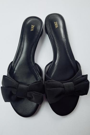 MESH BOW FLAT SANDALS — Black 1