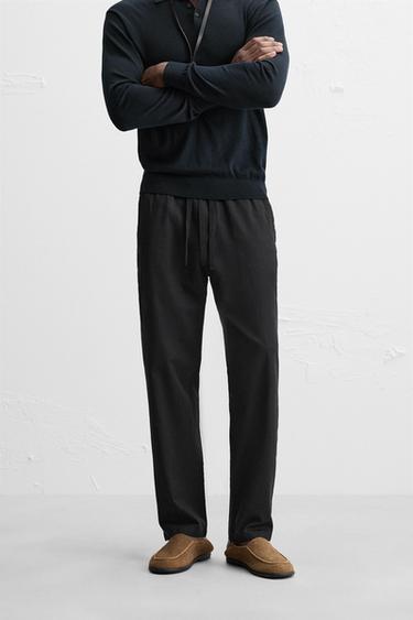 COTTON-LINEN RELAXED FIT TROUSERS - Black by Zara