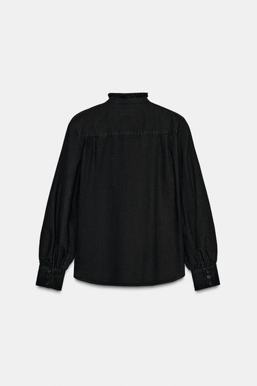 DENIM SHIRT WITH SHOULDER PADS ZW COLLECTION - Black by Zara