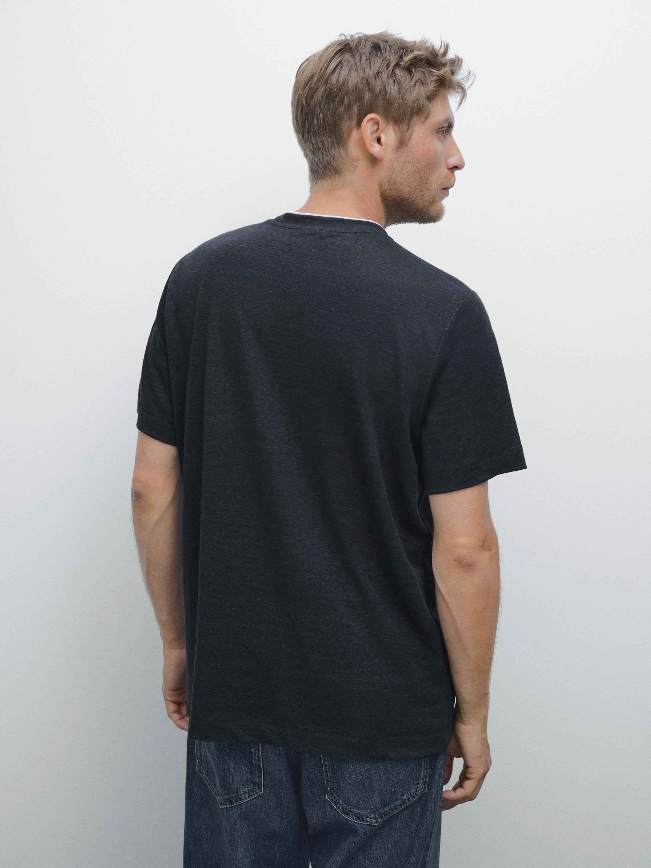 Linen blend contrast knit T-shirt