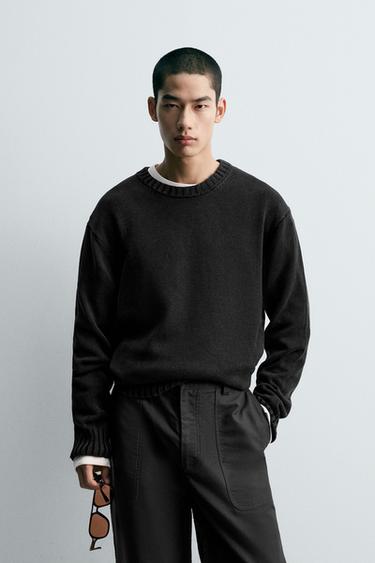 Zara 水洗棉質針織衫 - 黑色