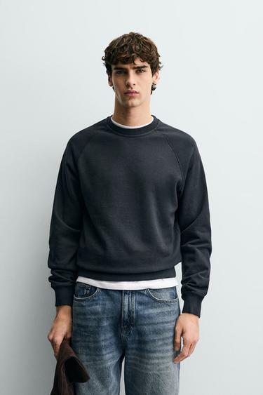 MOLETOM GOLA REDONDA BÁSICO COM LAVAGEM - Cinza-antracito da Zara