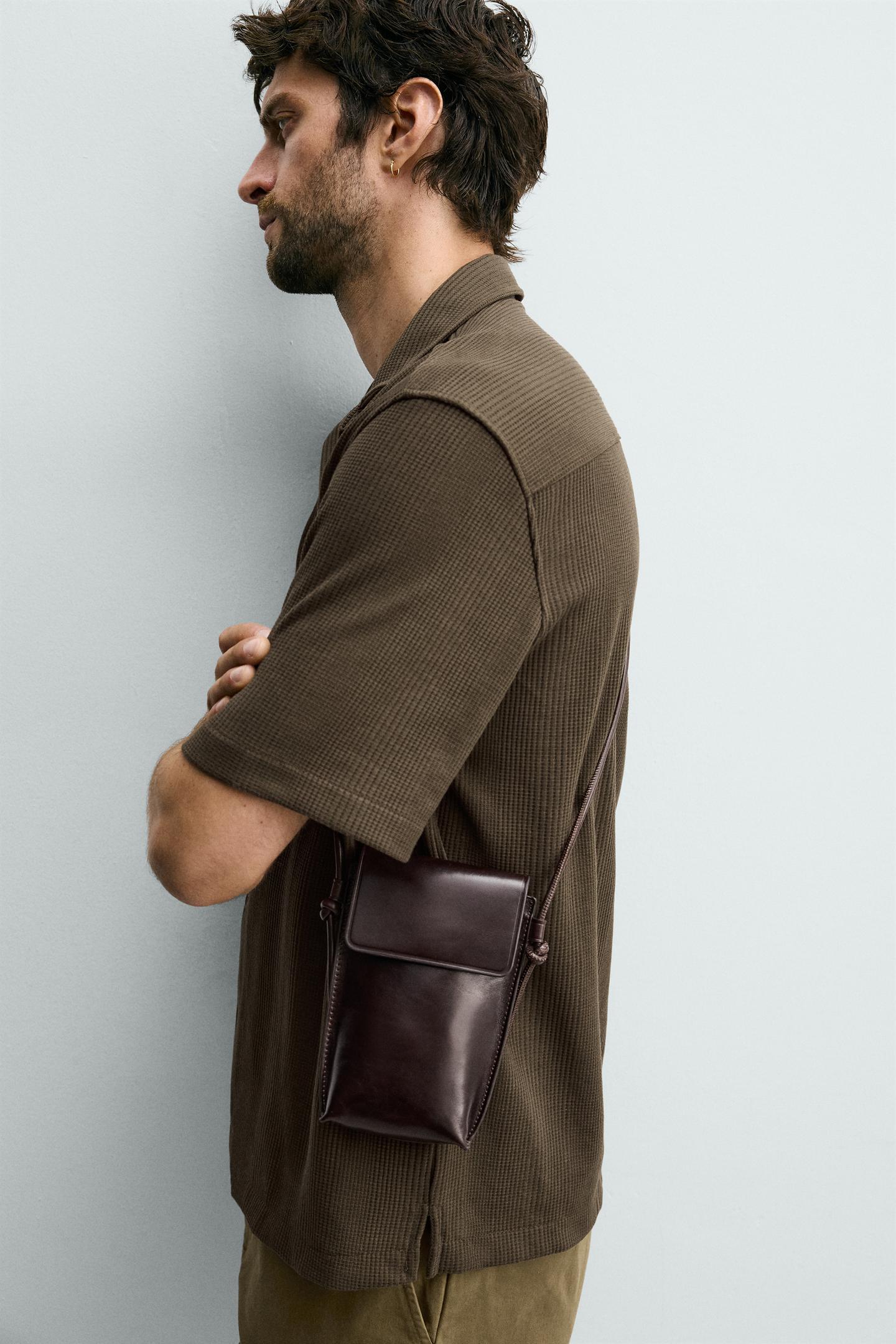 Мужская рубашка Zara Textured Regular Fit, цвет: Коричневый — фото 6