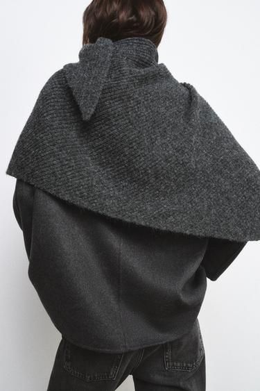 WOOL BLEND BLAZER WITH SCARF ZW COLLECTION - Dark grey by Zara - Image 3