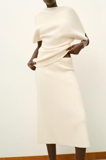Zara KNIT MIDI SKIRT - Ecru