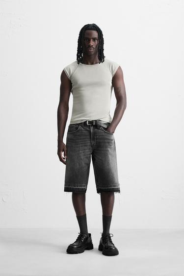 BERMUDA MEZCLILLA BAGGY FIT - Carbón de Zara