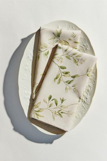 SET TOVAGLIOLI STAMPA RAMI E FIORI (SET DA 2) - Verdi di Zara