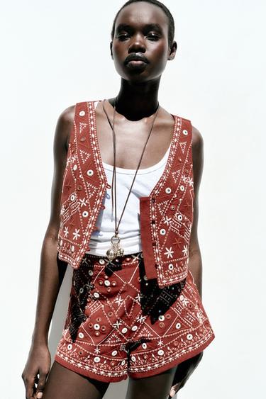 EMBROIDERED MIRROR BERMUDA SHORTS - Terracotta by Zara - Image 2