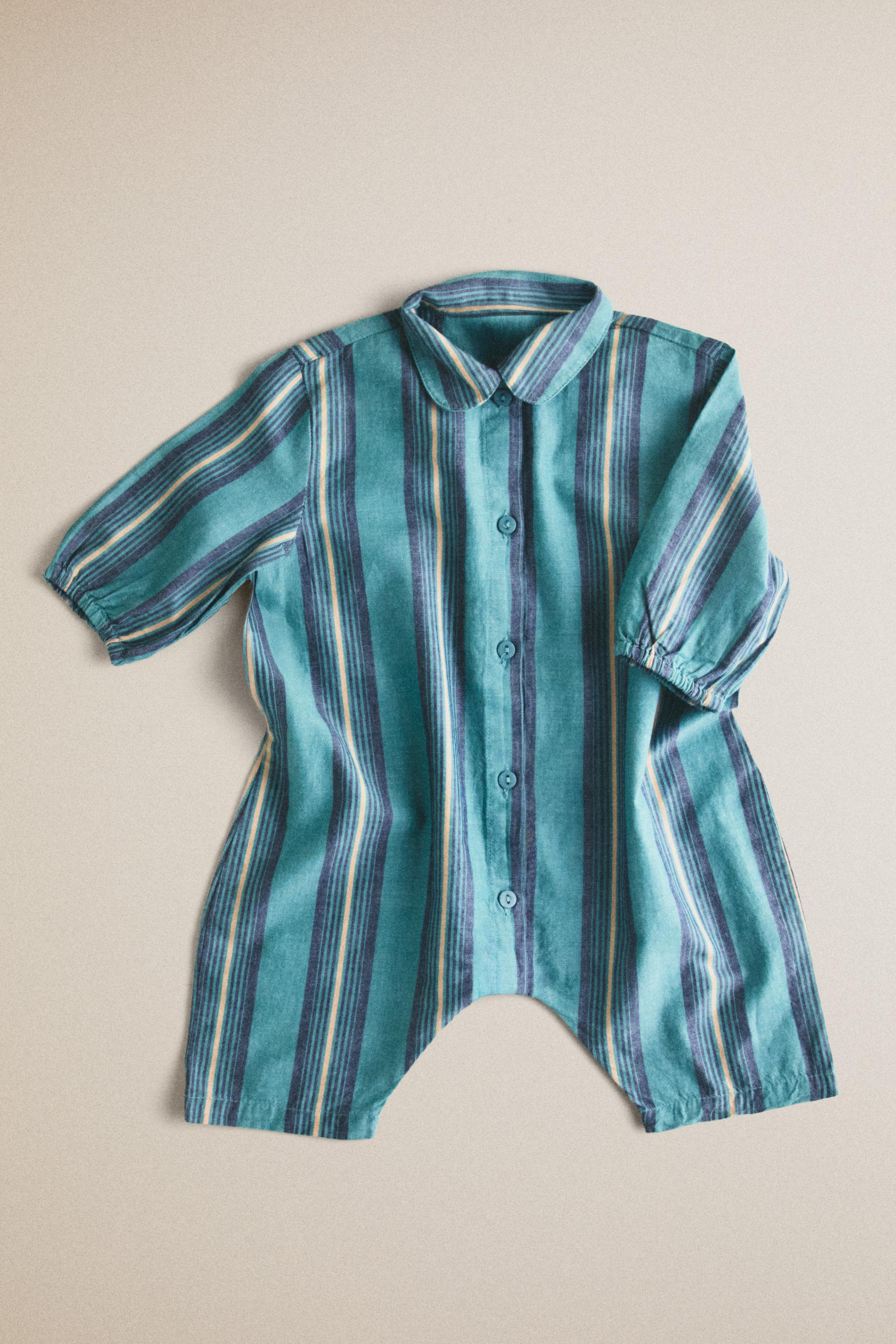 BABY STRIPED FOOTED ROMPER — Blue