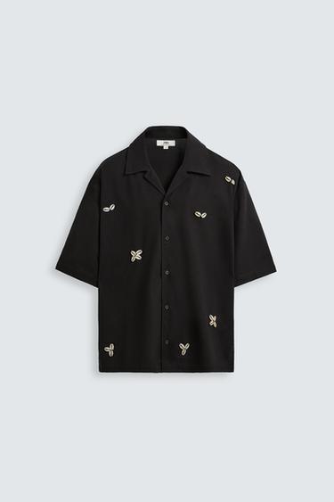 CAMISA RELAXED FIT CONCHAS - Marrón oscuro de Zara