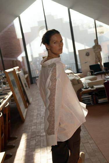 OVERSIZE LACE LINEN BLEND SHIRT - White by Zara