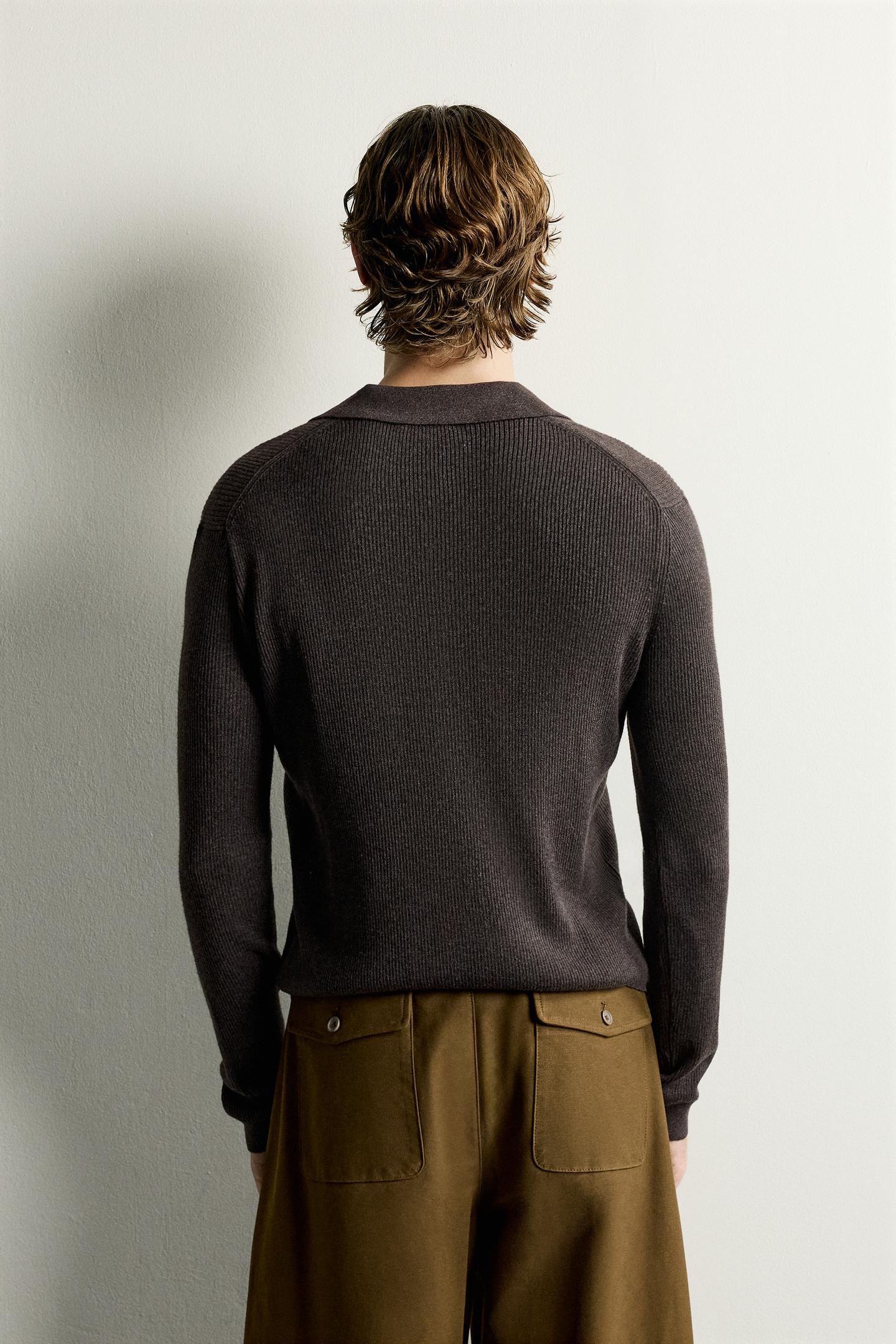 Мужское поло Zara Rib Knit Polo, цвет: Коричневый — фото 3