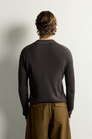 RIBBED KNIT POLO SHIRT — brown vigore 2