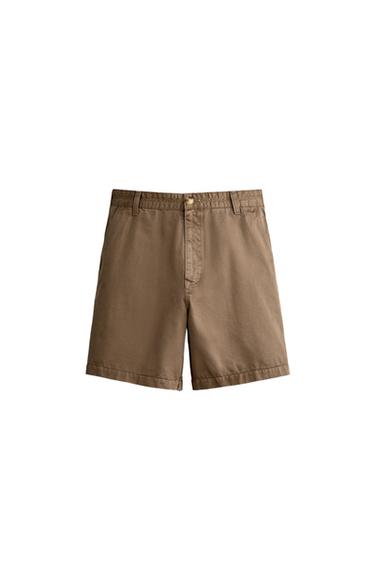 BERMUDY S VINTAGE OPRANÝM EFEKTEM - Světle hnědá od Zara