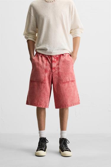 WASHED RELAXED FIT BERMUDA SHORTS - Red by Zara - Image 1