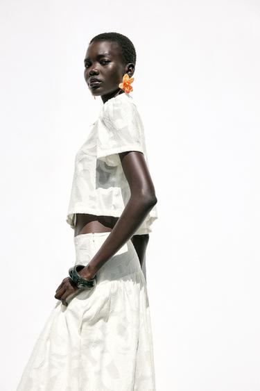 CHEMISE COURTE TEXTURÉE - Blanc de Zara - Image 2
