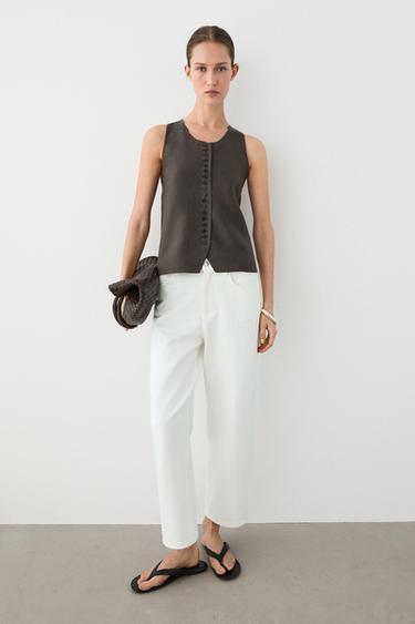 Zara 100% linen vest - Brown marl