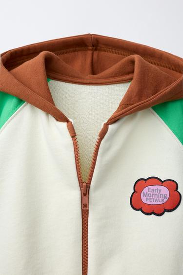COLOUR BLOCK HOODIE WITH EMBROIDERED FLOWER - Multicoloured by Zara - Image 2