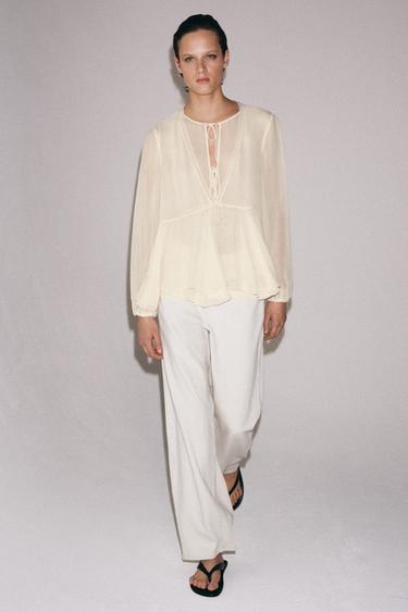ZW COLLECTION RUFFLED BLOUSE - Ecru by Zara - Image 0