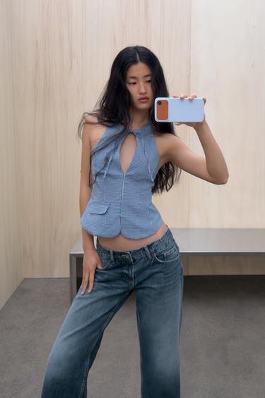 GINGHAM HALTER TOP - Navy / White by Zara - Image 6