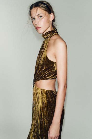 CUT-OUT DRESS WITH JEWEL DETAIL - Ochre by Zara - Image 3