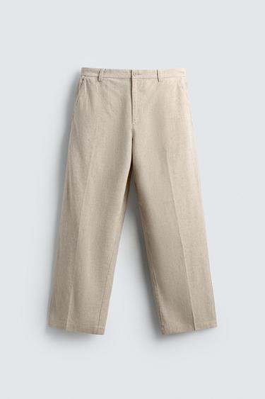 מכנסי ליוסל-פשתן בגזרה רפויה - בז' בהיר של Zara