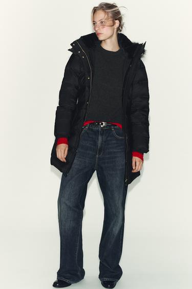 Zara WATER REPELLENT WINDPROOF DOWN COAT WITH HOODIE - Black