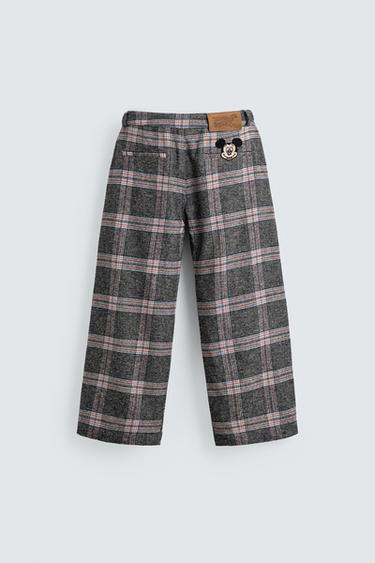 Zara MICKEY MOUSE PATCH CHECK TROUSERS HARRY LAMBERT FOR ZARA X DISNEY - Gray